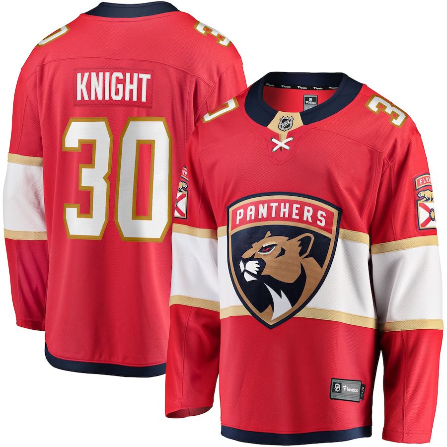Men Florida Panthers 30 Spencer Knight Fanatics Branded Red Home Breakaway Replica NHL Jersey